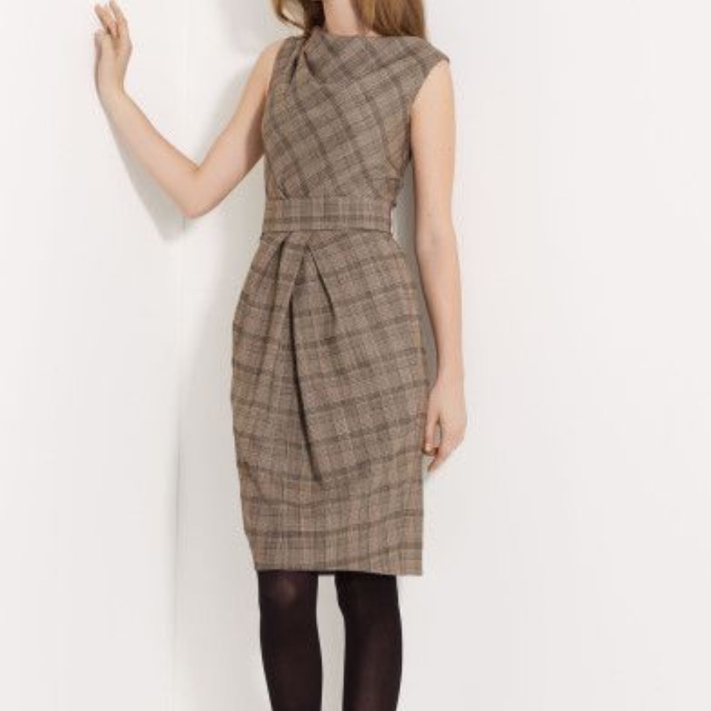 Lida Baday $1,298 Belted Glen Plaid Stretch Wool Dress